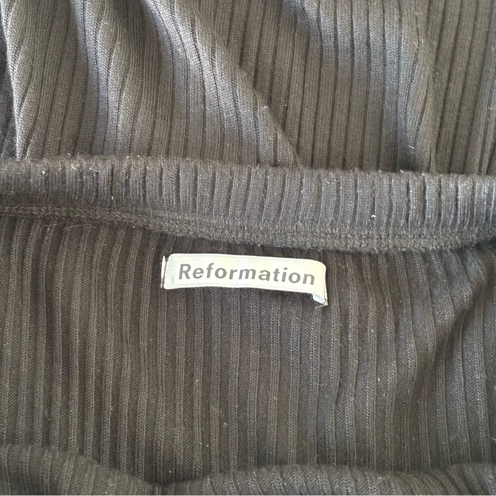 Reformation Black Ribbed High Slit Knit Maxi Skirt Tencel Spandex Blend Small - Picture 9 of 10